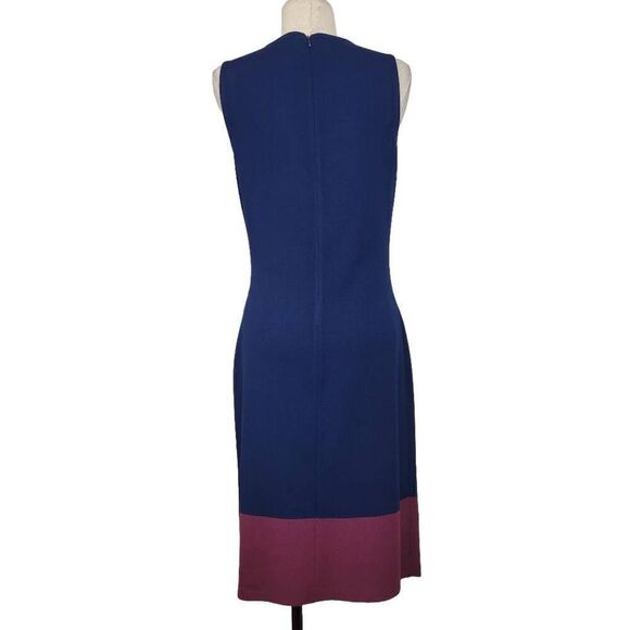 St. John Milano Colorblock Knit Dress Sz 4 Mint Blue Burgundy Sleeveless Sheath - Picture 3 of 10